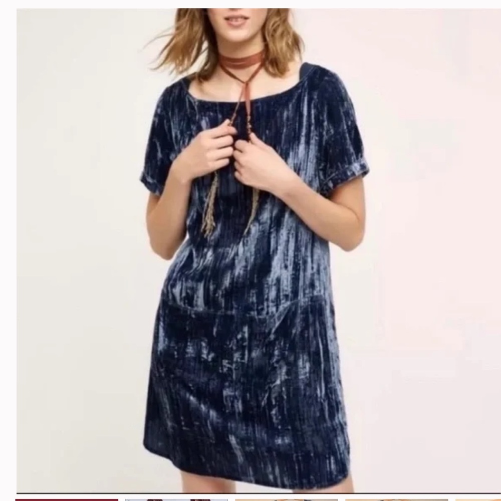 Anthropologie Floreat Blue Crushed velvet Women’s dress size Small